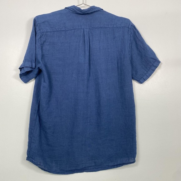 I.M.A Shirt Womens Small Blue Short Sleeve 100% Linen Button Front Top Oversized - Picture 3 of 9
